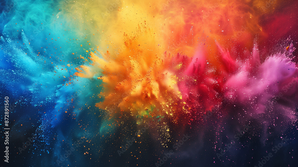 Naklejka premium colored powder explosions everywhere in air, only colors, no people, canvas painting 