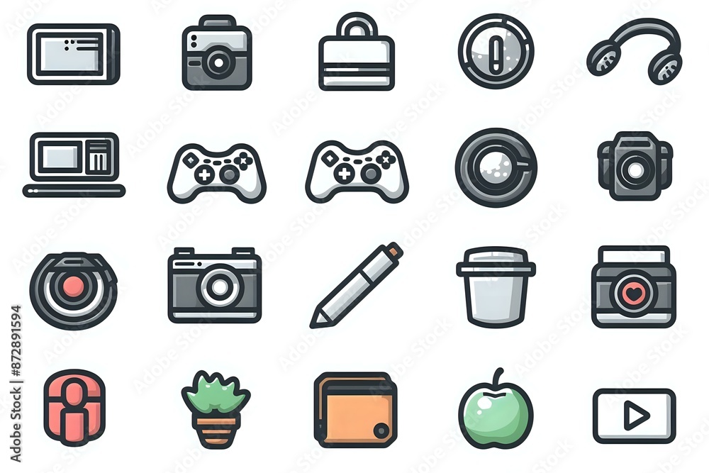 Grid of Modern and Minimalistic Line Art Icons Grid of Modern and Minimalistic Line Art Icons