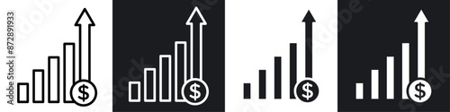 Revenue vector icon set in black and white filled and solid style