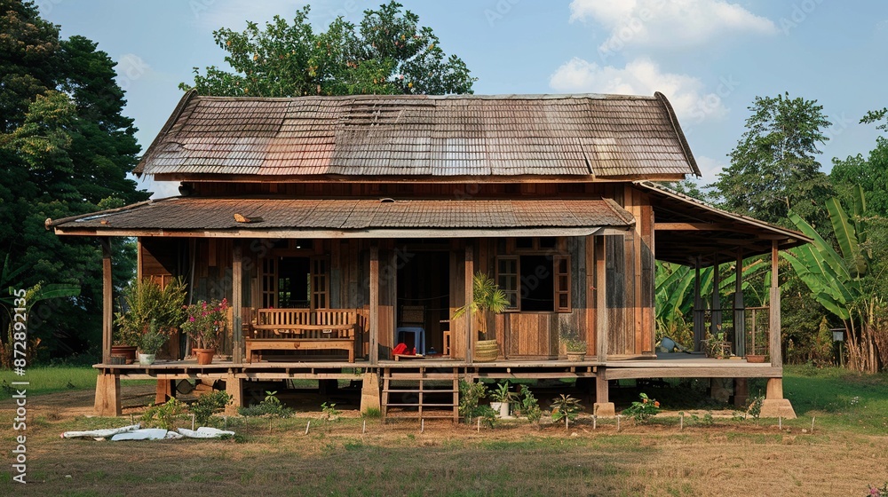 A small wooden house in the jungle UHD wallpaper