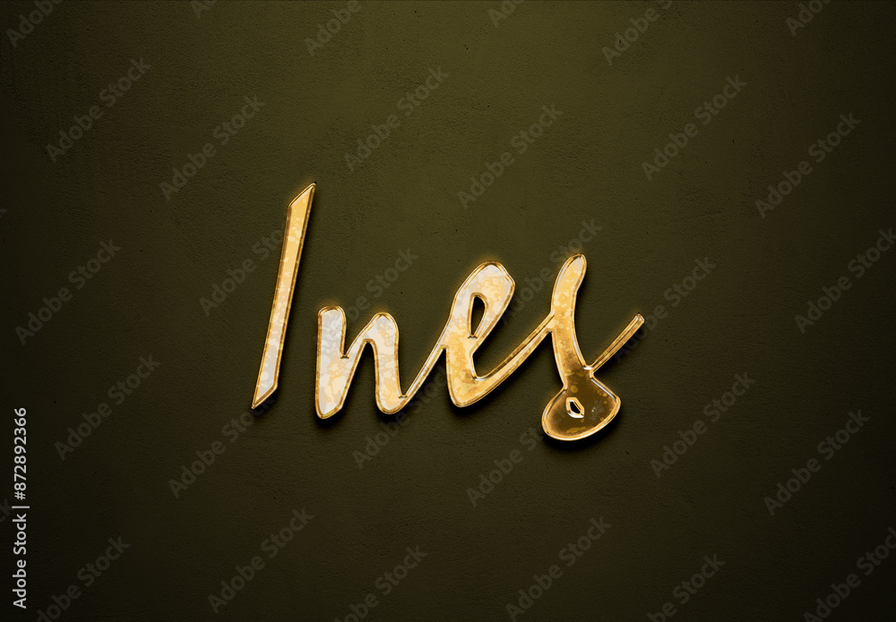 Old gold text effect of Arabic name Ines with 3D glossy style Mockup. Old gold text effect of Arabic name Ines with 3D glossy style Mockup.