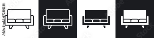 Couch vector icon set in black and white filled and solid style