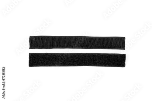 Fastener Velcro tape isolated on white, flat lay close up