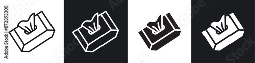 Box tissue vector icon set in black and white filled and solid style