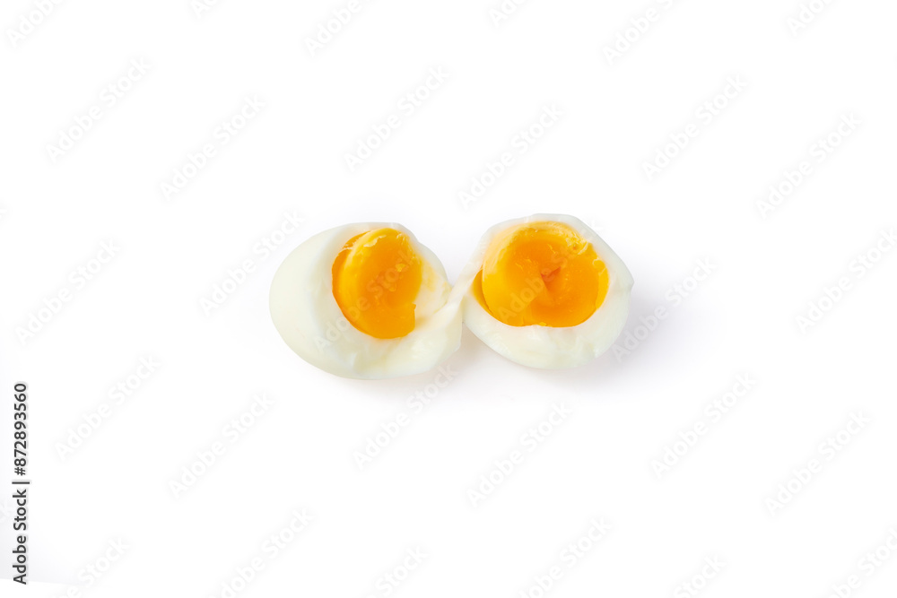 Ripped in half boiled free range egg isolated on white background Ripped in half boiled free range egg isolated on white background