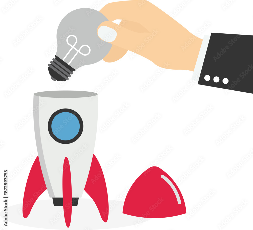 person holding a dead light from inside a rocket, a metaphor for a mental block. Simple flat conceptual illustration.
person holding a dead light from inside a rocket, a metaphor for a mental block. Simple flat conceptual illustration.
