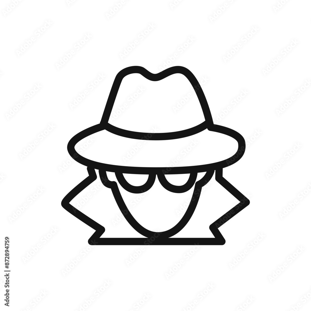 Secret agent icon linear vector graphics sign Secret agent icon linear vector graphics sign