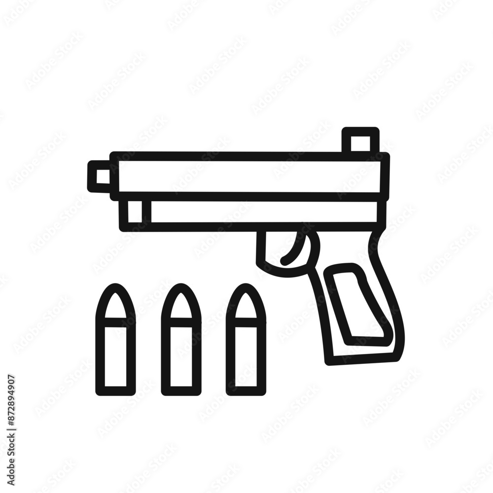 Gun with ammunition Icon linear vector graphics sign