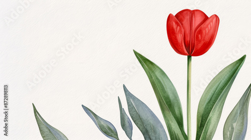 Watercolor illustration of a crimson tulip with somber gray leaves capturing funeral poignancy watercolour background  photo