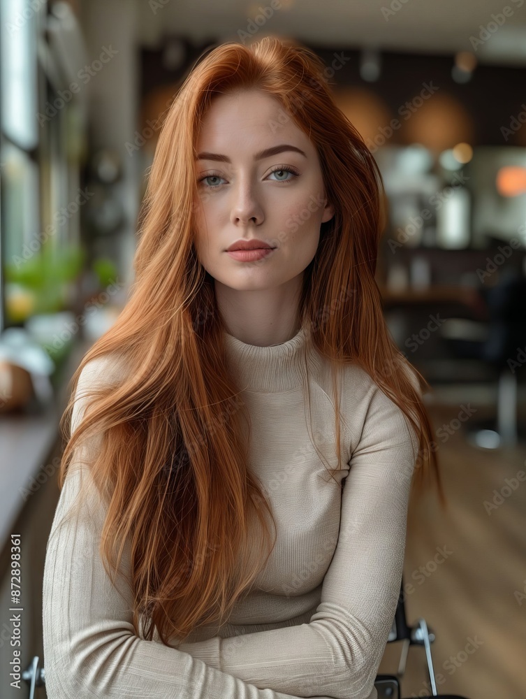 A beautiful redhead woman sitting in a chair. A beautiful redhead woman sitting in a chair.
