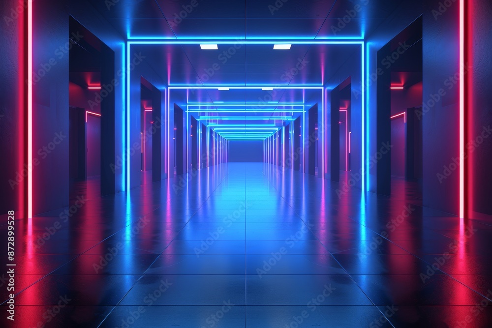 Neon-lit hallway with vibrant colors, showcasing modern digital artistry and dynamic design in a detailed, illuminated composition. Neon-lit hallway with vibrant colors, showcasing modern digital artistry and dynamic design in a detailed, illuminated composition.