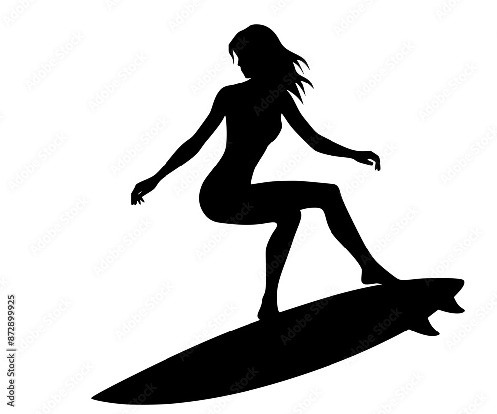 silhouette of a surfer girl, surfing girl vector illustration silhouette of a surfer girl, surfing girl vector illustration