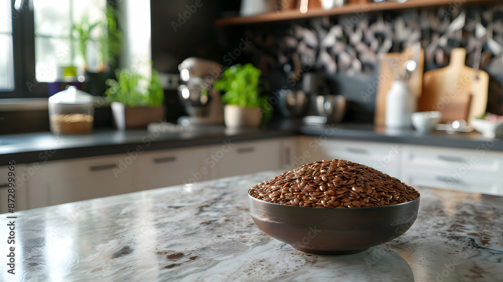 flax seed on modern kitchen table flax seed on modern kitchen table