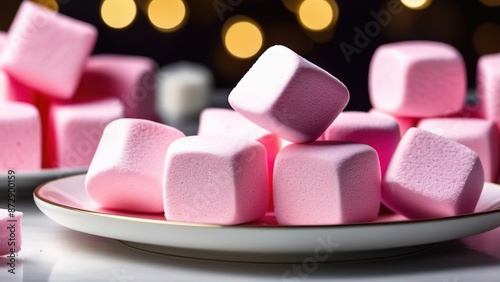 Background of pink marshmallows and bokeh