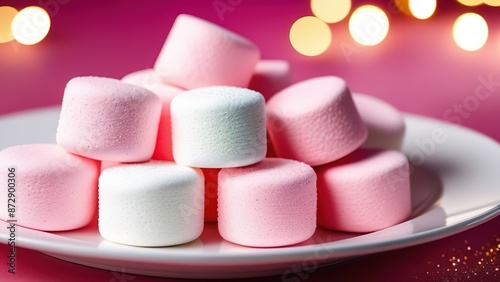 Background of pink marshmallows and bokeh
