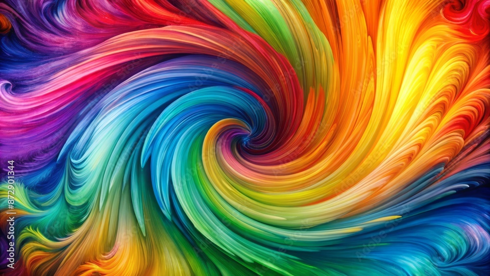 Vibrant rainbow hues swirl together in abstract expressionist brush strokes, creating a mesmerizing textured artwork on a white canvas background.