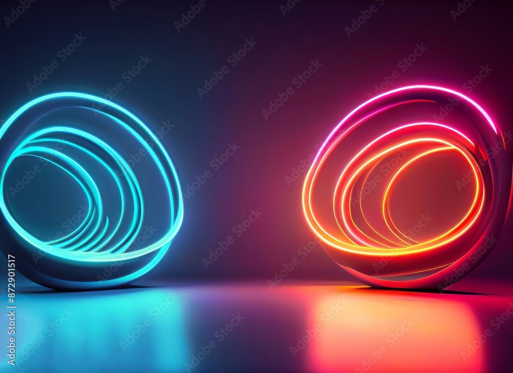 Naklejka premium 3d render, abstract neon background with colorful glowing curvy lines. Minimalist futuristic wallpaper, high quality image