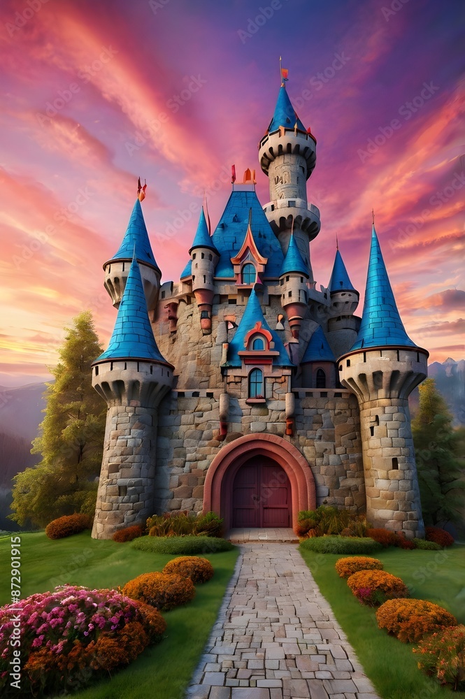 Colorful cartoon town with a castle
Colorful cartoon town with a castle