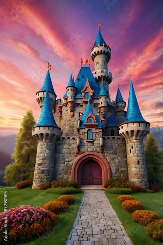 Wallpaper Mural Colorful cartoon town with a castle
 Torontodigital.ca