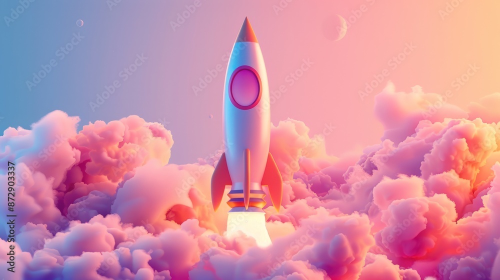 Fototapeta premium Rocket Launch into the Clouds