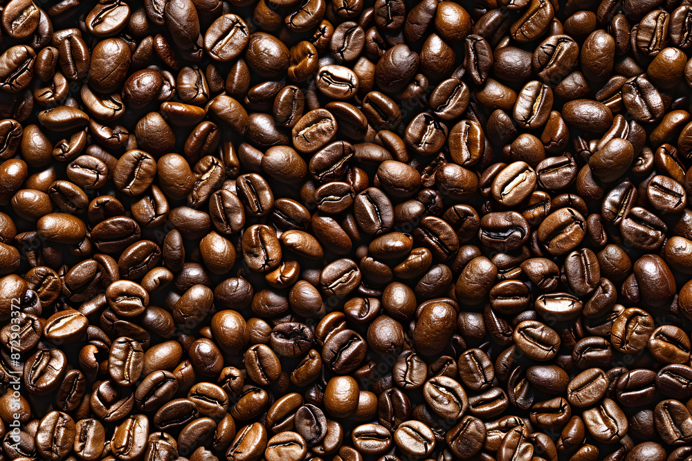 Naklejka premium Coffee beans lie in an even layer