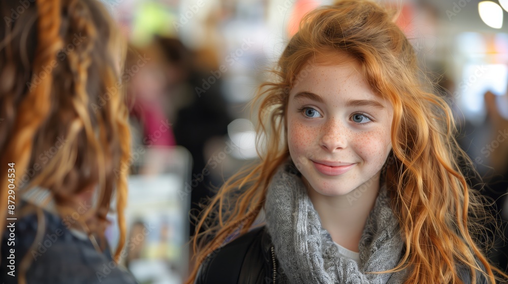 Young Redhead Girl Smiling in Public Space Young Redhead Girl Smiling in Public Space