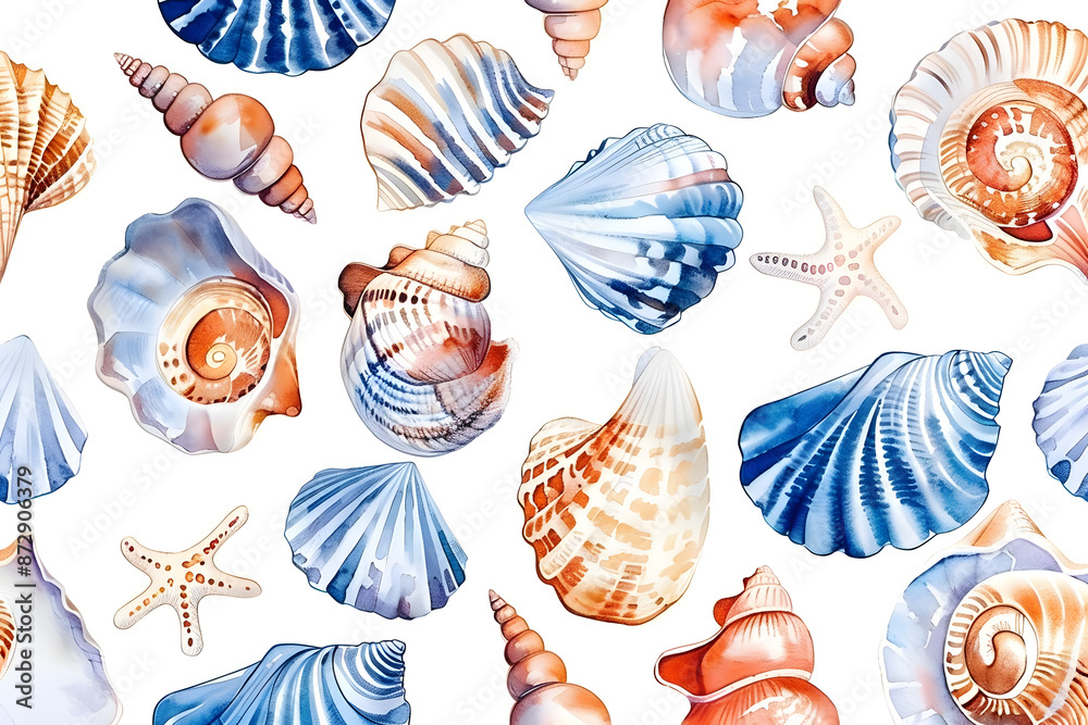 Seamless Watercolor Seashell Pattern Hand Drawn on White Background for Fabric Cards Website or Children s Prints Seamless Watercolor Seashell Pattern Hand Drawn on White Background for Fabric Cards Website or Children s Prints