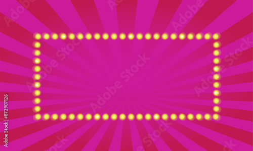 Game show light background retro illustration vector graphic image clip art, blank casino prize text frame copy space with pink purple rays modern design, adult party banner