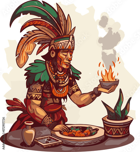 Illustration of Aztec Ritual Offering: Heritage and Spirituality