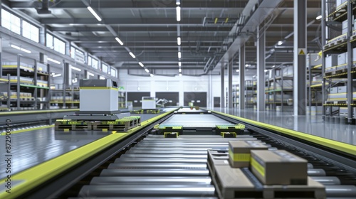Automated logistics center with advanced robotized order picking system for efficient warehouse management and streamlined distribution process in modern business supply chain operations © touseef