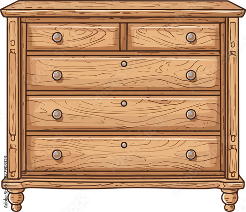 Illustration of Wooden Dresser with Drawers Representing Classic Furniture