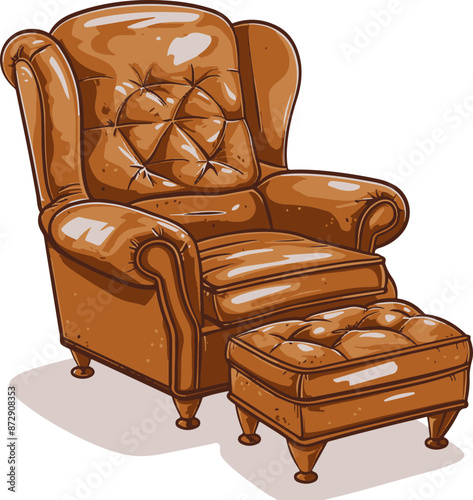Illustration of a Comfortable Leather Armchair with Ottoman Suggesting Cozy Relaxation