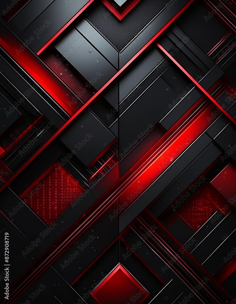 Red metallic abstract black cyber geometric lines,generated by AI. High quality photo Red metallic abstract black cyber geometric lines,generated by AI. High quality photo