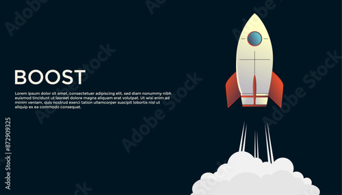 Investment growth boosting profit earning, increase market return or boost growth, growing fast, startup launch project or improvement concept, businessman riding rising up arrow with rocket booster.