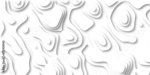 3D Papercut Stylized White topographic contour scheme and terrain. Abstract geometric layered curve line white background. Topographic contour lines vector map seamless pattern vector.