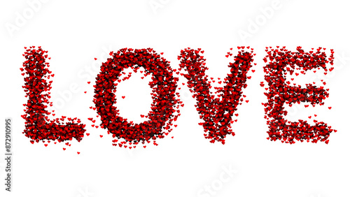 Love word with hearts isolated on white illustration background. Concept valentines day decoration.	
