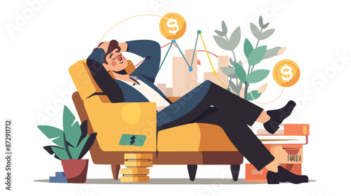 Passive income and market investing flat vector illustration