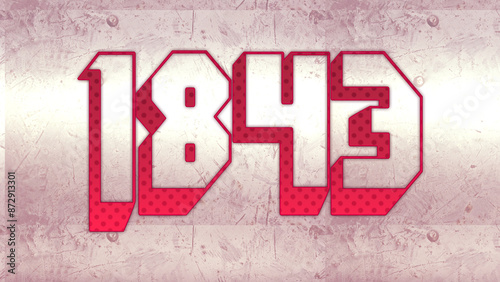 Cute 3d bold outline pink number design of 1843 on white background.