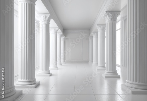 3d rendering white corridor pillars background render © Giuseppe Cammino