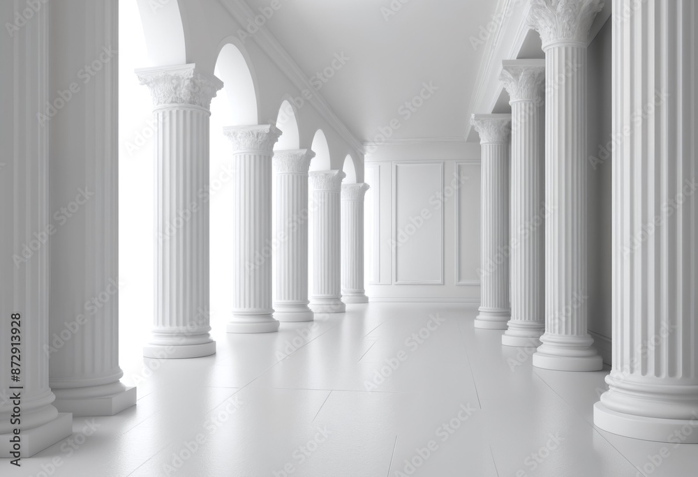 3d rendering white corridor pillars background render 3d rendering white corridor pillars background render