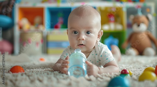 The baby with a bottle