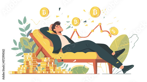 Passive income and market investing flat vector illustration