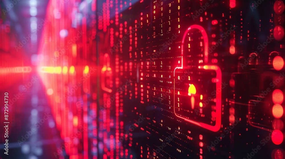 Obraz premium Firewall concept with digital padlock and data streams
