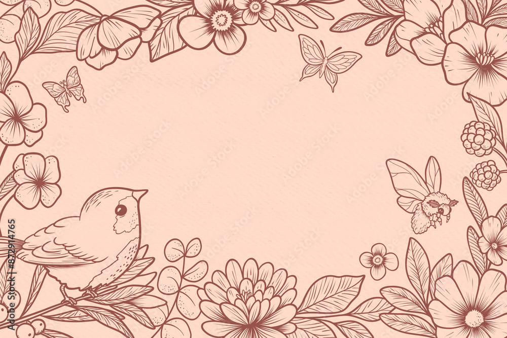 Floral engraving background in hand drawn style Floral engraving background in hand drawn style