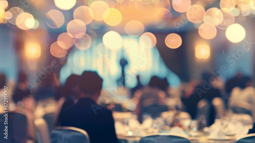 Blurred image of business professionals networking at a corporate banquet event, focus on business and entrepreneurship, ideal for business meetings, conferences, networking events, and professional g photo