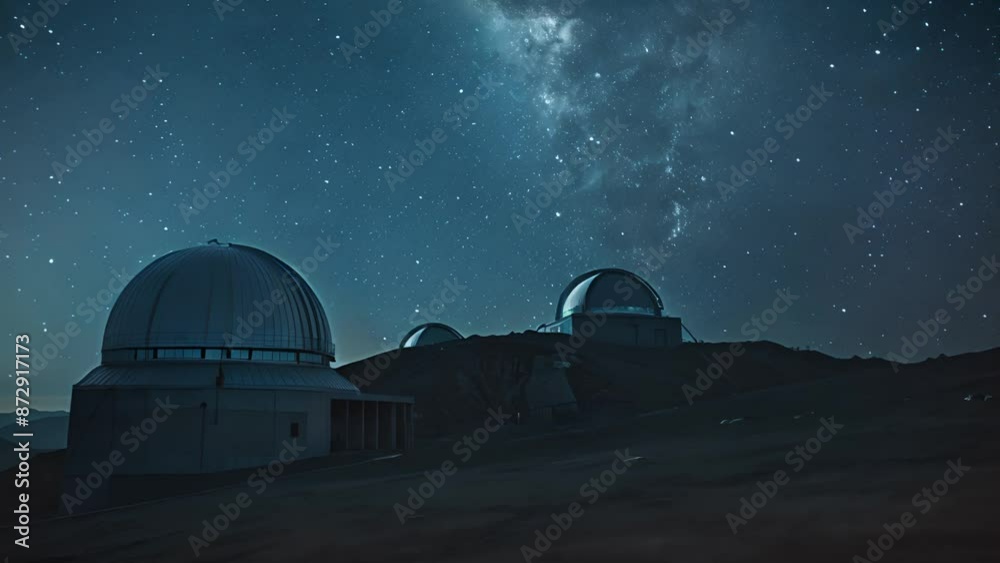 A tranquil observatory under a clear sky filled with stars at night A tranquil observatory under a clear sky filled with stars at night