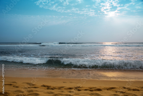 Seascape of the shores of the Indian Ocean in the sunset