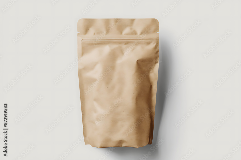 blank coffee brown kraft doypack mockup, isolated on light grey background with soft shadow under the bag blank coffee brown kraft doypack mockup, isolated on light grey background with soft shadow under the bag