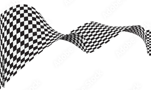 Abstract checkered flag black white lines wave curve movement 3D style background vector