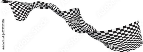 Abstract checkered flag black white lines wave curve movement 3D style background vector